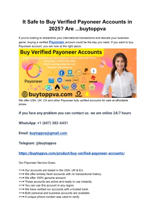 It Safe to Buy Verified Payoneer Accounts in 2025_ Are ...buytoppva