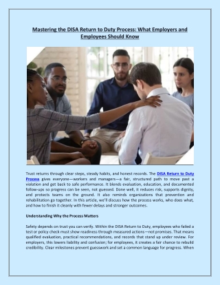 Mastering the DISA Return to Duty Process: What Employers and Employees Should K