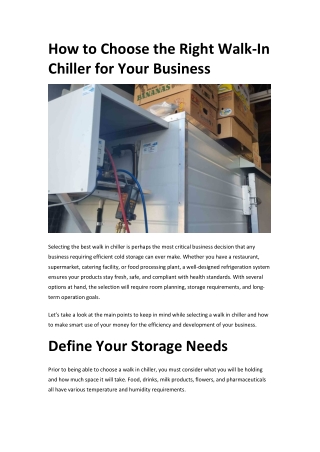 How to Choose the Right Walk-In Chiller for Your Business
