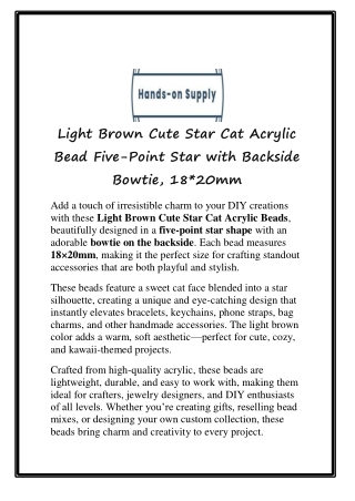 Light Brown Cute Star Cat Acrylic Bead Five‑Point Star with Backside Bowtie, 18_20mm