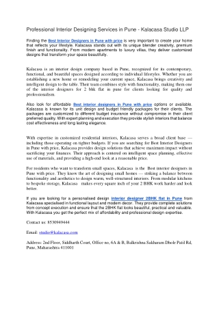 Best Interior Designers in Pune with price -Kalacasa