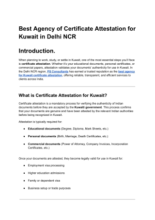 Best Agency of Certificate Attestation for Kuwait in Delhi NCR