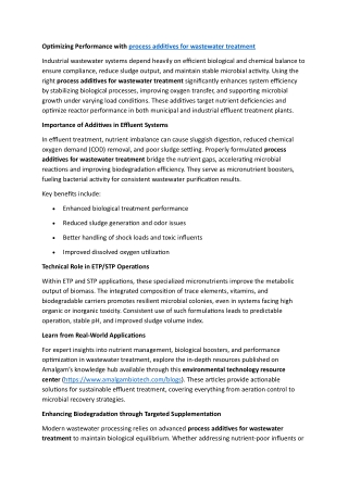 Process Additives for Wastewater Treatment | Micronutrient Solutions