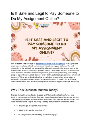 Is It Safe and Legit to Pay Someone to Do My Assignment Online