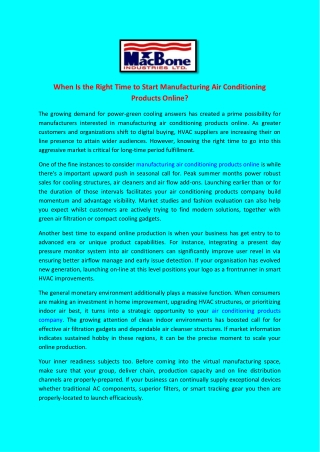 When Is the Right Time to Start Manufacturing Air Conditioning Products Online