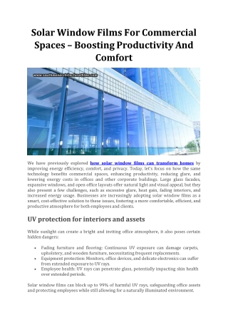 Solar Window Films For Commercial Spaces – Boosting Productivity And Comfort