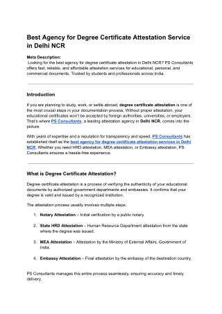 Best Agency for Degree Certificate Attestation Service in Delhi NCR