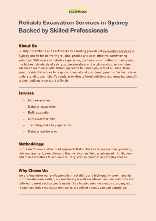 Reliable Excavation Services in Sydney Backed by Skilled Professionals