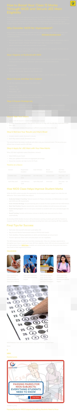 How to Boost Your Class 12 Marks Through NIOS and Secure JEE Main Eligibility