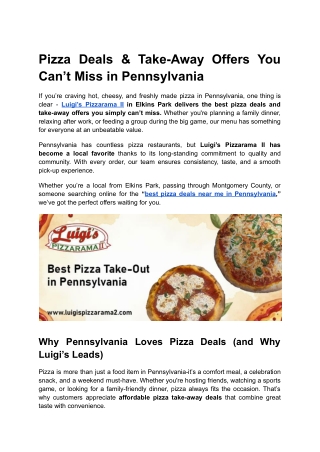 Pizza Deals & Take-Away Offers You Can’t Miss in Pennsylvania