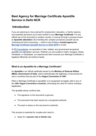 Best Agency for Marriage Certificate Apostille Service in Delhi NCR