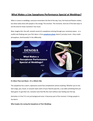 What Makes a Live Saxophone Performance Special at Weddings?