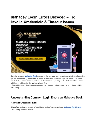 Mahadev Login Errors Decoded – Fix Invalid Credentials & Timeout Issues