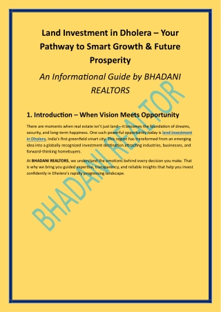 Land Investment in Dholera