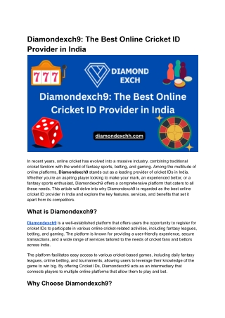 Diamondexch9_ The Best Online Cricket ID Provider in India