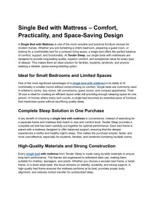 Single Bed with Mattress – Comfort, Practicality, and Space-Saving Design