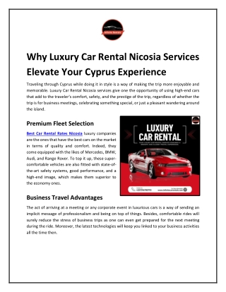 Why Luxury Car Rental Nicosia Services Elevate Your Cyprus Experience