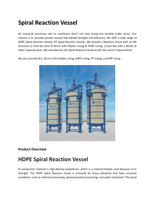 Spiral Reaction Vessel - Parthiv Poly
