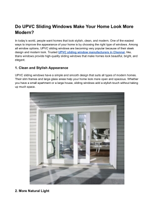 Do UPVC Sliding Windows Make Your Home Look More Modern?
