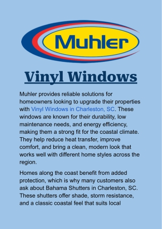Vinyl Windows in Charleston, SC: A Smart Upgrade for Your Home