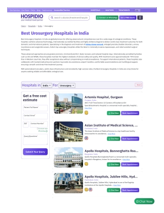 Best Urosurgery Hospitals  in India | Leading Urology Centers | HOSPIDIO