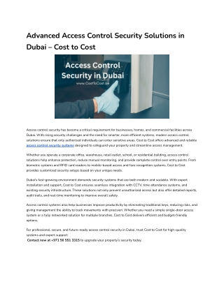 Advanced Access Control Security Solutions in Dubai – Cost to Cost