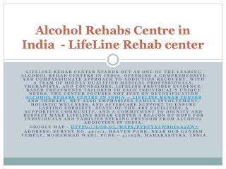 Alcohol Rehabs Centre in India  - LifeLine Rehab center
