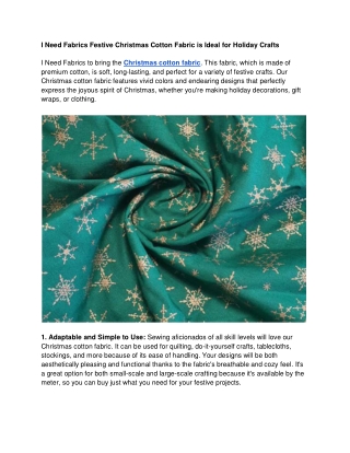 I Need Fabrics Festive Christmas Cotton Fabric is Ideal for Holiday Crafts