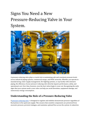 Signs You Need a New Pressure-Reducing Valve in Your System