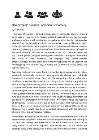 Demographic Dynamics of Indian Democracy