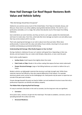 Hail Damage Car Roof Repair