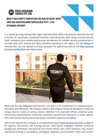 Top-Rated and Best Security Services in Delhi for Safety