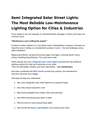 Semi Integrated Solar Street Lights | Low-Maintenance Solution