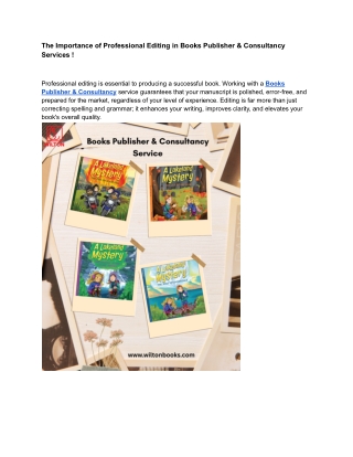 The Importance of Editing in Books Publisher & Consultancy Service !