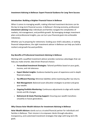 Investment Advising in Bellevue | Avier Wealth Advisors