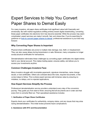 Expert Services to Help You Convert Paper Shares to Demat Easily