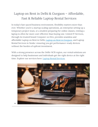 Laptop on Rent in Delhi & Gurgaon – Affordable, Fast & Reliable Laptop Rental