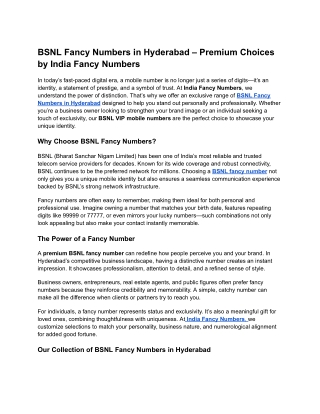 BSNL Fancy Numbers in Hyderabad – Premium Choices by India Fancy Numbers