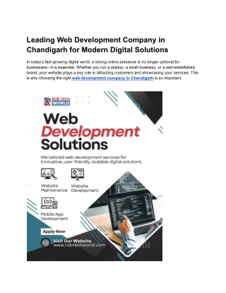 Web Development Company in Chandigarh for Modern Solutions