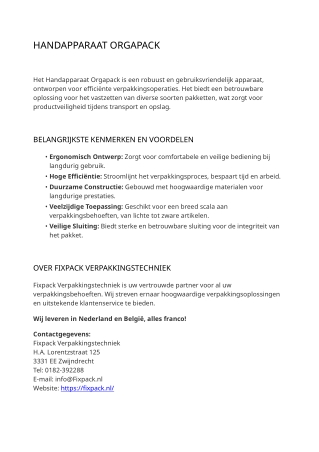 Fixpack Orgapack Handapparaat Details