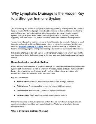 Blog - Why Lymphatic Drainage Is the Hidden Key to a Stronger Immune System - Physio2fitness