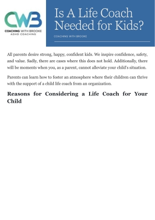 Is A Life Coach Needed for Kids?