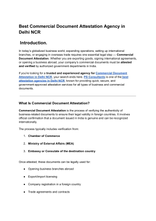 Best Commercial Document Attestation Agency in Delhi NCR