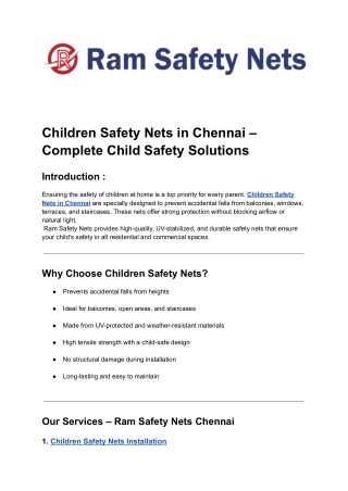 Children Safety Nets in Chennai – Complete Child Safety Solutions