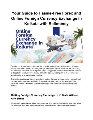Your Guide to Hassle-Free Forex and Online Foreign Currency Exchange in Kolkata with Relimoney