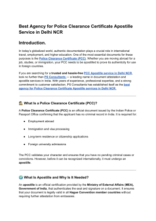 Best Agency for Police Clearance Certificate Apostille Service in Delhi NCR