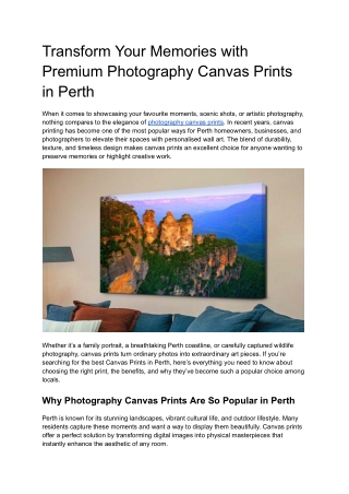 Transform Your Memories with Premium Photography Canvas Prints in Perth