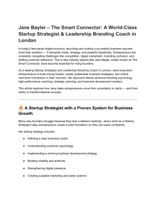 Jane Bayler – The Smart Connector_ A World-Class Startup Strategist & Leadership Branding Coach in London