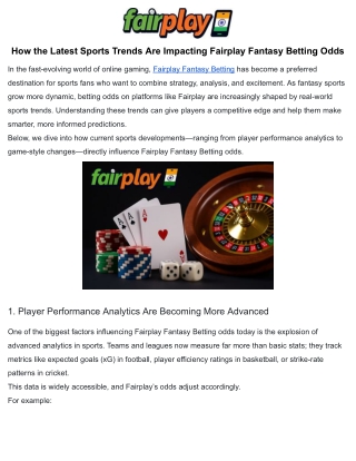 How the Latest Sports Trends Are Impacting Fairplay Fantasy Betting Odds