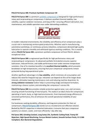 PALCO Pal Synco 300 Premium Synthetic Compressor Oil